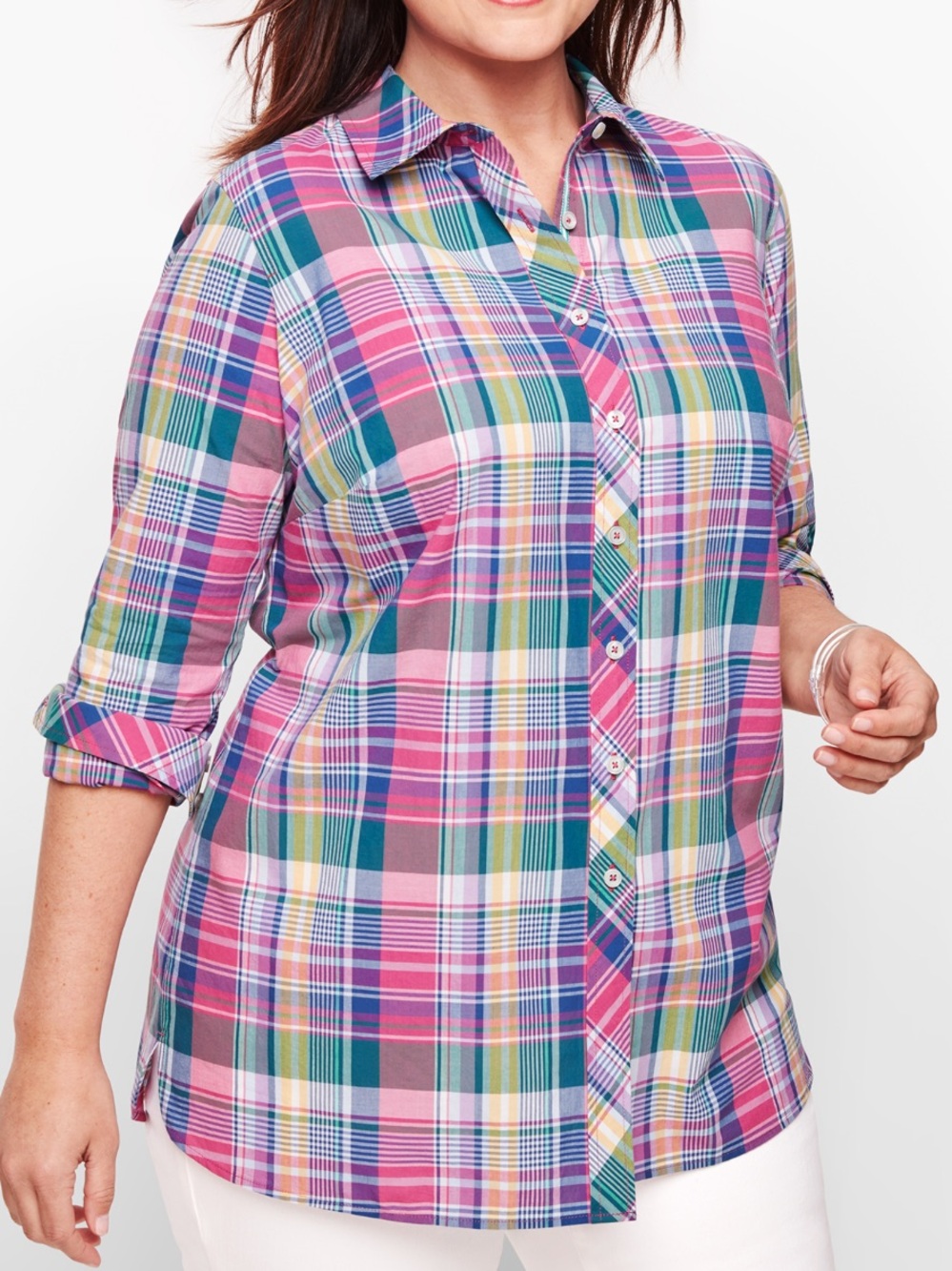 Talbots Shirt Blouse Women's Size 2X Pastel Plaid Button Front Long Sleeve